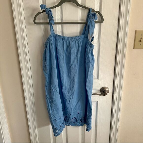 J.Crew Blue Tie Shoulder Eyelet Dress Size Medium - Picture 4 of 10